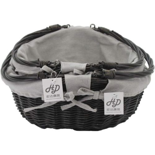  HDKJ Oval Wicker Picnic Basket Storage with Movable Handle for Food or Vegetable (Dark Grey, Set of 2)