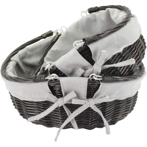  HDKJ Oval Wicker Picnic Basket Storage with Movable Handle for Food or Vegetable (Dark Grey, Set of 2)