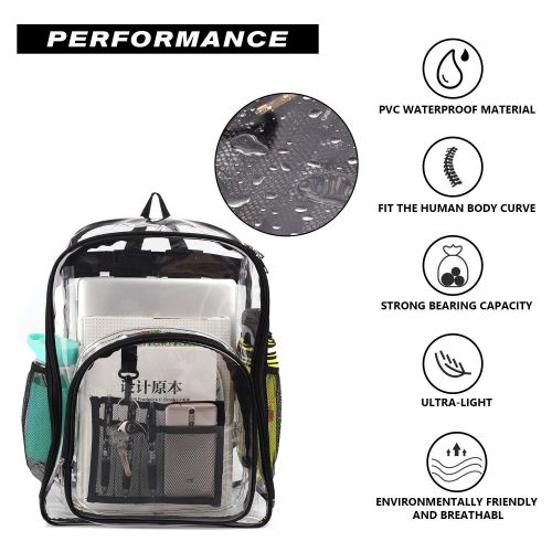  HDWISS Clear Kids Backpack Transparent Casual Daypack See Through Bookbag for School Sports Work Stadium Travel etc - Black