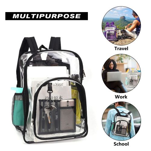  HDWISS Clear Kids Backpack Transparent Casual Daypack See Through Bookbag for School Sports Work Stadium Travel etc - Black