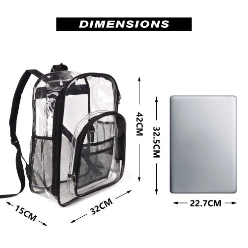  HDWISS Clear Kids Backpack Transparent Casual Daypack See Through Bookbag for School Sports Work Stadium Travel etc - Black