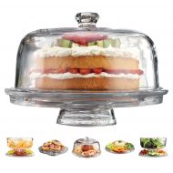 HE Elegant 6 in 1 Cake Plate Features a Cake Plate with Dome, Punch Bowl, Divided Appetizer Platter, Party Glassware Set