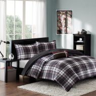 HEA Modern Teen Bedding Boys Kids Plaid Stripes Comforter Set Black White Red Perfect for Home or Dorm. Includes Bonus Pocket Flashlight From Switchback Outdoor Gear (Twin/Twin XL)