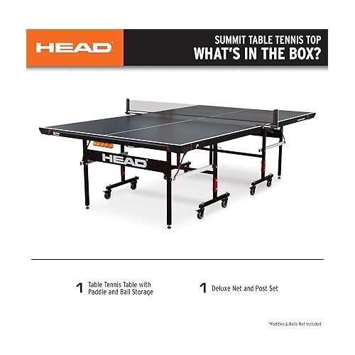 헤드 HEAD Summit USA Indoor Table Tennis Table, Competition Grade Net, 10 Minute Easy Set Up - Ping Pong Table with Playback Mode