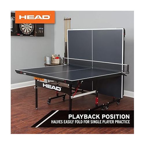 헤드 HEAD Summit USA Indoor Table Tennis Table, Competition Grade Net, 10 Minute Easy Set Up - Ping Pong Table with Playback Mode