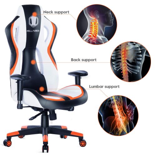  HEALGEN Gaming Chair Racing Style High-Back PU Leather Office Chair PC Desk Chair Executive and Ergonomic Swivel Chairs (Orange)