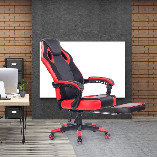  HEALGEN Healgen Gaming Chair with Footrest Racing Computer PC Chair Ergonomic High Back Swivel Executive Office Chair Mesh Leather Reclining Desk Chair Red