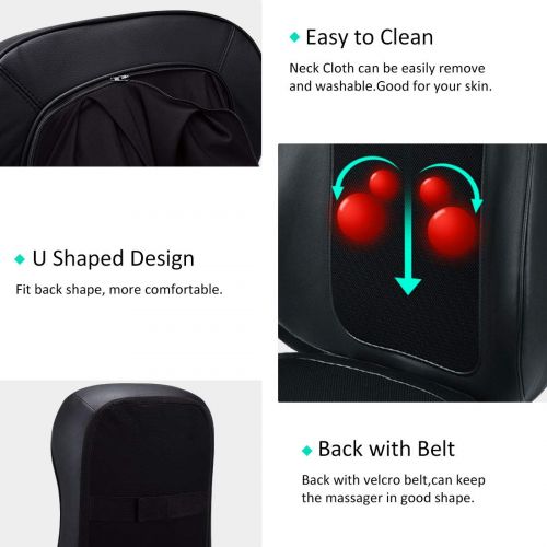  HEALTH LINE MASSAGE PRODUCTS Shiatsu Massage Cushion Pad with Heat 12 Massage Nodes Full Back & Neck Massager, Height Adjustable -deep Kneading for Home Office and Car Use (Black) (Massage Cushion)