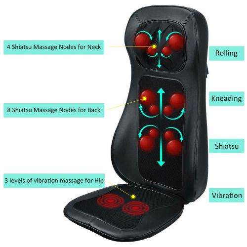  HEALTH LINE MASSAGE PRODUCTS Shiatsu Massage Cushion Pad with Heat 12 Massage Nodes Full Back & Neck Massager, Height Adjustable -deep Kneading for Home Office and Car Use (Black) (Massage Cushion)