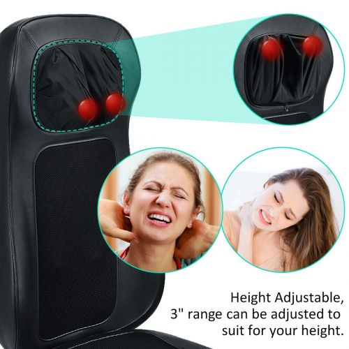  HEALTH LINE MASSAGE PRODUCTS Shiatsu Massage Cushion Pad with Heat 12 Massage Nodes Full Back & Neck Massager, Height Adjustable -deep Kneading for Home Office and Car Use (Black) (Massage Cushion)