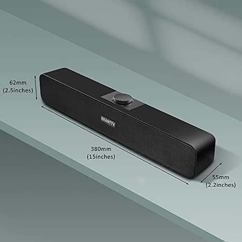  [아마존베스트]Computer Speaker, HeantTV 2.0 USB 5 W x 2 Wired Powered with 2 Membranes Wired Soundbar with Stereo, 3.5 mm Aux, Volume Control for Windows PC, Desktop, Laptop, Notebook, Smartphon