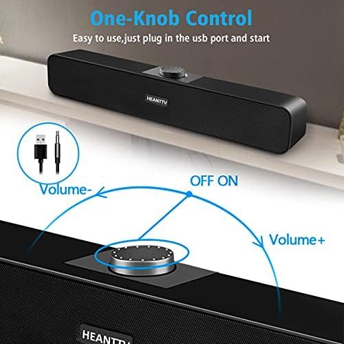  [아마존베스트]Computer Speaker, HeantTV 2.0 USB 5 W x 2 Wired Powered with 2 Membranes Wired Soundbar with Stereo, 3.5 mm Aux, Volume Control for Windows PC, Desktop, Laptop, Notebook, Smartphon