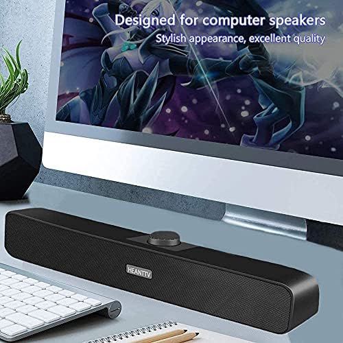  [아마존베스트]Computer Speaker, HeantTV 2.0 USB 5 W x 2 Wired Powered with 2 Membranes Wired Soundbar with Stereo, 3.5 mm Aux, Volume Control for Windows PC, Desktop, Laptop, Notebook, Smartphon