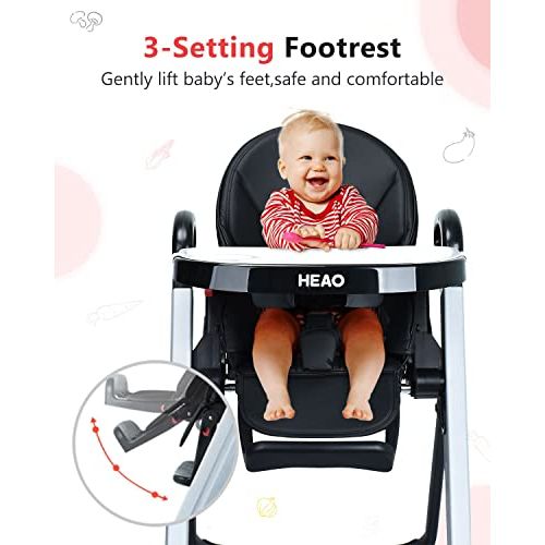  HEAO 3-in-1 High Chair for Babies & Toddlers, Foldable Highchair with 7 Different Heights,5 Reclining Seat Position and 3-Setting Footrest, Detachable Trays & Seat Cushion, 4 Wheel