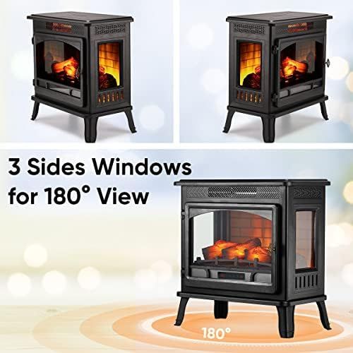  HEAO Electric Fireplace 3D Infrared Fireplace Stove 24 Freestanding Fireplace Heater for Indoor with Visible Control Panel and Remote, ETL Certified, Overheating Safety Protection,