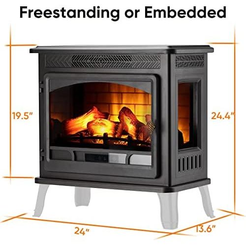  HEAO Electric Fireplace 3D Infrared Fireplace Stove 24 Freestanding Fireplace Heater for Indoor with Visible Control Panel and Remote, ETL Certified, Overheating Safety Protection,