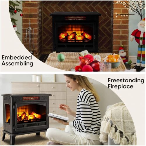  HEAO Electric Fireplace 3D Infrared Fireplace Stove 24 Freestanding Fireplace Heater for Indoor with Visible Control Panel and Remote, ETL Certified, Overheating Safety Protection,