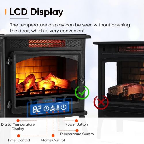  HEAO Electric Fireplace 3D Infrared Fireplace Stove 24 Freestanding Fireplace Heater for Indoor with Visible Control Panel and Remote, ETL Certified, Overheating Safety Protection,