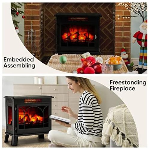  HEAO 24 Electric Fireplace 3D Infrared Fireplace Stove Freestanding Fireplace Heater for Indoor with Visible Control Panel and Remote, ETL Certified, Overheating Safety Protection,