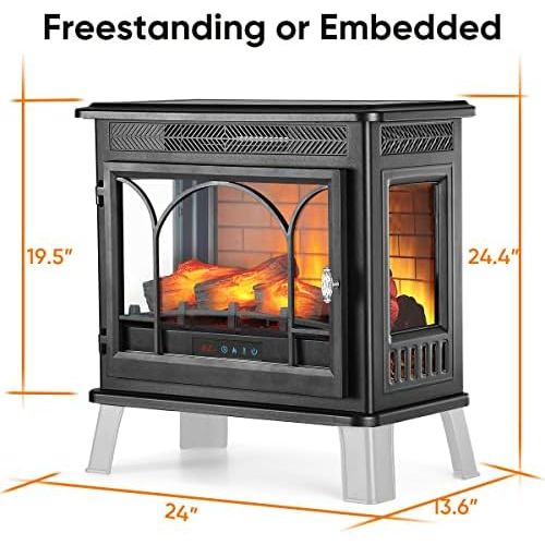  HEAO 24 Electric Fireplace 3D Infrared Fireplace Stove Freestanding Fireplace Heater for Indoor with Visible Control Panel and Remote, ETL Certified, Overheating Safety Protection,