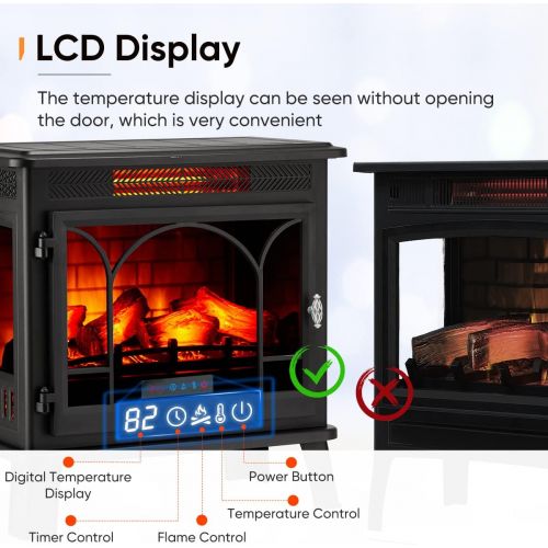  HEAO 24 Electric Fireplace 3D Infrared Fireplace Stove Freestanding Fireplace Heater for Indoor with Visible Control Panel and Remote, ETL Certified, Overheating Safety Protection,