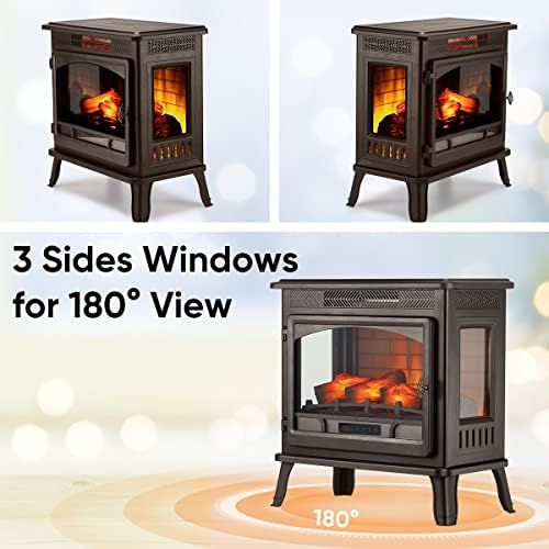  HEAO Electric Fireplace 3D Infrared Fireplace Stove 24 Freestanding Fireplace Heater for Indoor with Visible Control Panel and Remote, ETL Certified, Overheating Safety Protection,