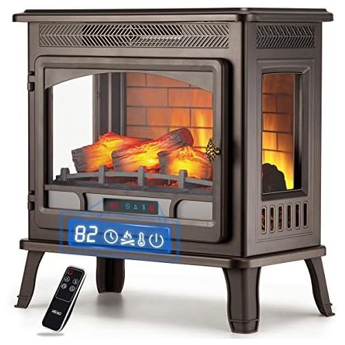  HEAO 3D Infrared Electric Fireplace Stove 24 with Visible Control Panel and Remote, Freestanding Fireplace Heater, ETL Certified, Overheating Safety Protection, for Home Office RV,