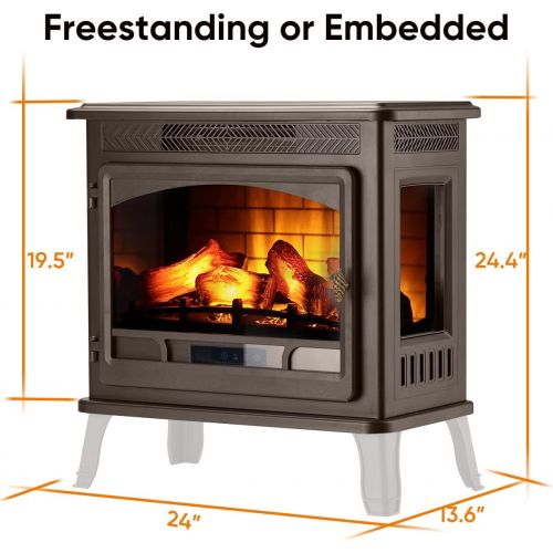  HEAO 3D Infrared Electric Fireplace Stove 24 with Visible Control Panel and Remote, Freestanding Fireplace Heater, ETL Certified, Overheating Safety Protection, for Home Office RV,