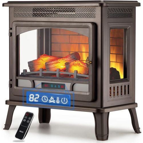  HEAO 3D Infrared Electric Fireplace Stove 24 with Visible Control Panel and Remote, Freestanding Fireplace Heater, ETL Certified, Overheating Safety Protection, for Home Office RV,