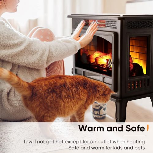  HEAO 3D Infrared Electric Fireplace Stove 24 with Visible Control Panel and Remote, Freestanding Fireplace Heater, ETL Certified, Overheating Safety Protection, for Home Office RV,