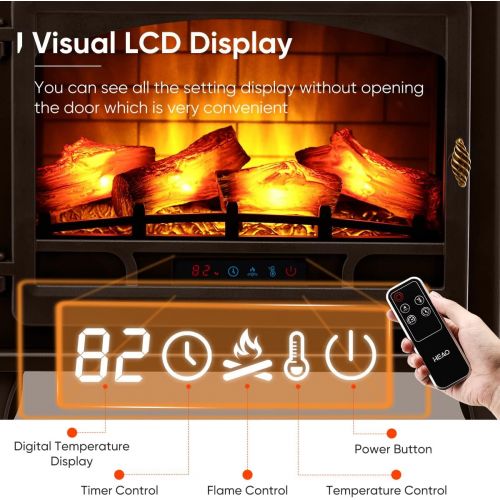  HEAO 3D Infrared Electric Fireplace Stove 24 with Visible Control Panel and Remote, Freestanding Fireplace Heater, ETL Certified, Overheating Safety Protection, for Home Office RV,