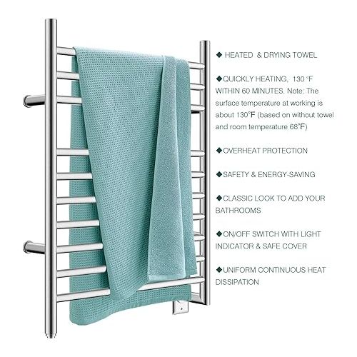  HEATGENE Towel Warmer Wall-Mounted Hardwired Heated Towel Rack Hot Towel Bar Brushed