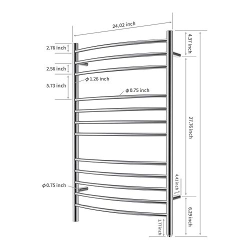  HEATGENE Towel Warmer Wall Mount Electric Plug-in/Hardwired Heated Towel Rack Brushed