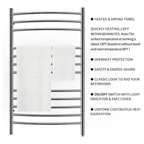  HEATGENE Towel Warmer Wall Mount Electric Plug-in/Hardwired Heated Towel Rack Brushed