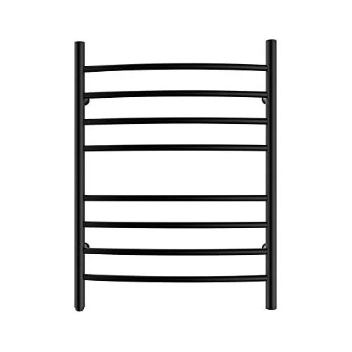  HEATGENE Towel Warmer 8 Bar Plug-in Curved Bath Towel Heater Towel Warmer for Bathroom Plug-in Drying Rack Matte Black