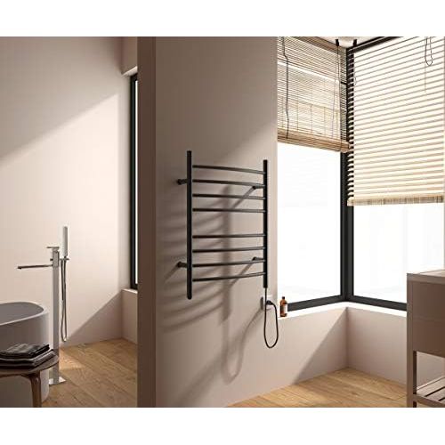  HEATGENE Towel Warmer 8 Bar Plug-in Curved Bath Towel Heater Towel Warmer for Bathroom Plug-in Drying Rack Matte Black