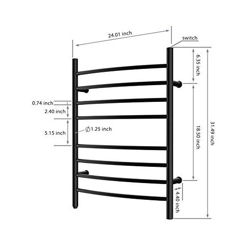  HEATGENE Towel Warmer 8 Bar Plug-in Curved Bath Towel Heater Towel Warmer for Bathroom Plug-in Drying Rack Matte Black