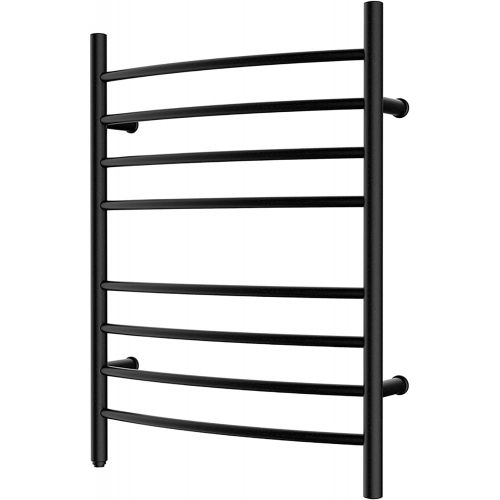  HEATGENE Towel Warmer 8 Bar Plug-in Curved Bath Towel Heater Towel Warmer for Bathroom Plug-in Drying Rack Matte Black