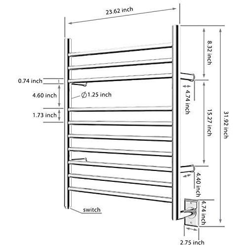  HEATGENE Hot Towel Warmer for Bath Hardwired Heated Drying Rack Straight Bars Mirror Polish