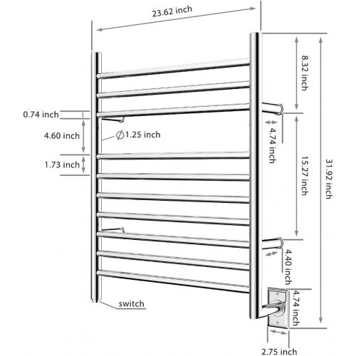  HEATGENE Hot Towel Warmer for Bath Hardwired Heated Drying Rack Straight Bars Mirror Polish