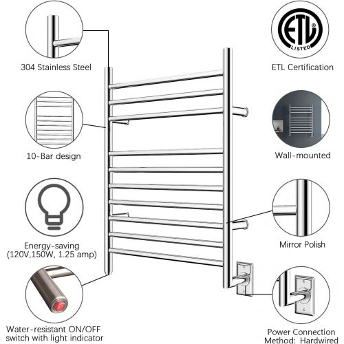  HEATGENE Hot Towel Warmer for Bath Hardwired Heated Drying Rack Straight Bars Mirror Polish