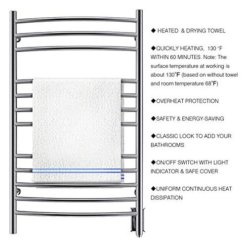  HEATGENE Towel Warmer Wall Mount Electric Plug-in/Hardwired Heated Towel Rack Brushed