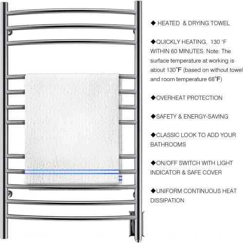  HEATGENE Towel Warmer Wall Mount Electric Plug-in/Hardwired Heated Towel Rack Brushed