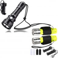 HECLOUD Scuba Diving Flashlight Set for Beginner & Professional Diver Snorkeling Diving Flashlight,IPX8 Waterproof Bright LED Torch Dive Light