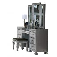 HEFX Furniture Batavia Hollywood Glam Vanity & Mirror Set in Metallic Grey