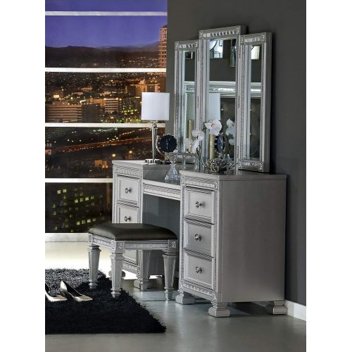  HEFX Furniture Batavia Hollywood Glam Vanity & Mirror Set in Metallic Grey