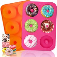 [아마존베스트]HEHALI Silicone Donut Pan, 2pcs Non-Stick Mold, Silicone Donut Mold for 6 Full-Size Donuts, Bagels and More