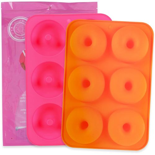  [아마존베스트]HEHALI Silicone Donut Pan, 2pcs Non-Stick Mold, Silicone Donut Mold for 6 Full-Size Donuts, Bagels and More