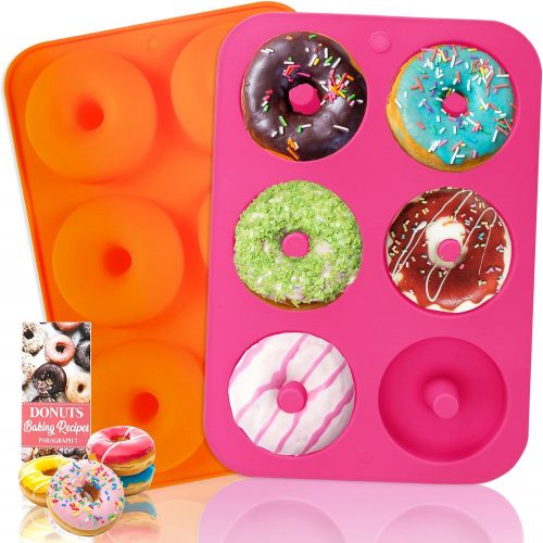  [아마존베스트]HEHALI Silicone Donut Pan, 2pcs Non-Stick Mold, Silicone Donut Mold for 6 Full-Size Donuts, Bagels and More