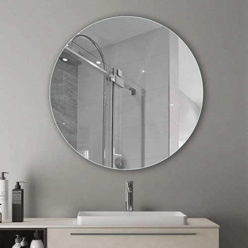  HELIn Wall-Mounted Vanity Mirrors HELIn Bevel Round Frameless Wall Mirror | Bathroom, Vanity, Bedroom Mirror| Beveled Edge (Size : 95cm)